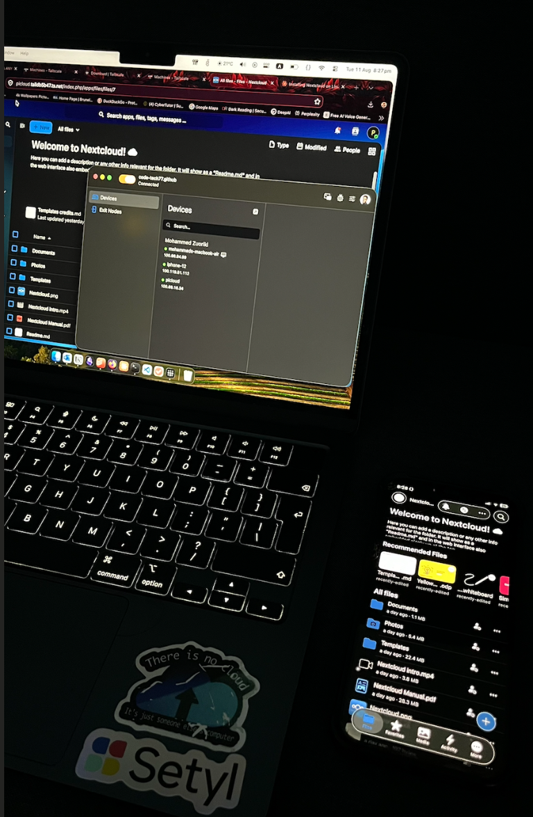 Mobile screenshot showing successful Nextcloud sign-in to the Raspberry Pi server